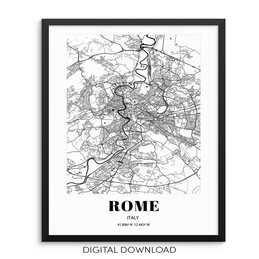 ROME City Grid Map Art Print DIGITAL FILE Cityscape Road Map Poster