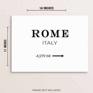 Rome City Road Miles Art Print Sign Minimalist Wall Poster