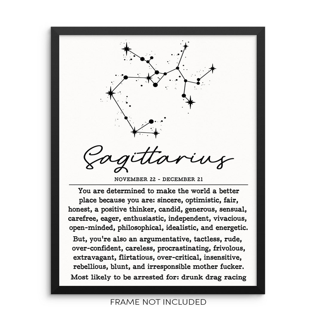 SAGITTARIUS Funny Zodiac Constellation Home Decor Wall Art Poster