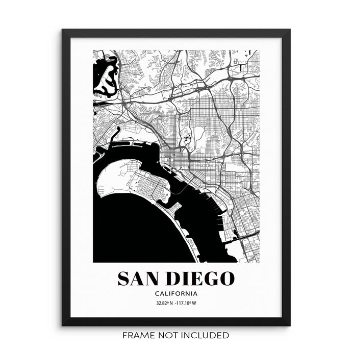 San Diego California City Grid Minimalist Art Print Modern Home Decor Wall Poster
