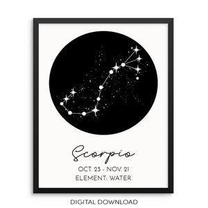 SCORPIO Constellation Wall Art Print Zodiac Sign Poster DIGITAL DOWNLOAD