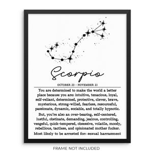 SCORPIO Funny Zodiac Constellation Home Decor Wall Art Print Poster
