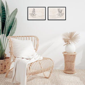 One Line Art Print Set Abstract Hands with Flowers Wall Decor Posters