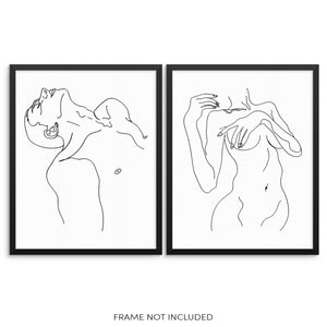 Minimalist One Line Art Print Set Abstract Man and Woman's Nude Body