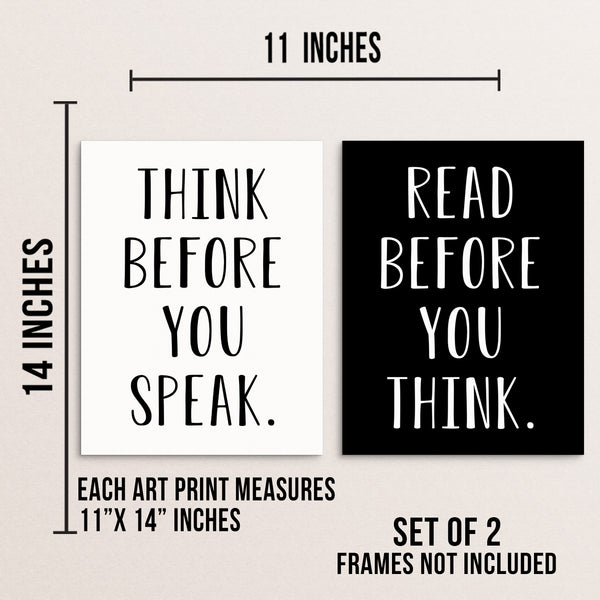 Motivational Quote Art Print Set Think Before You Speak