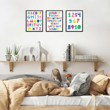 Kids Colorful ABCs Numbers and Days of Week Educational Art Prints Set