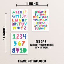 Kids Colorful ABCs Numbers and Days of Week Educational Art Prints Set