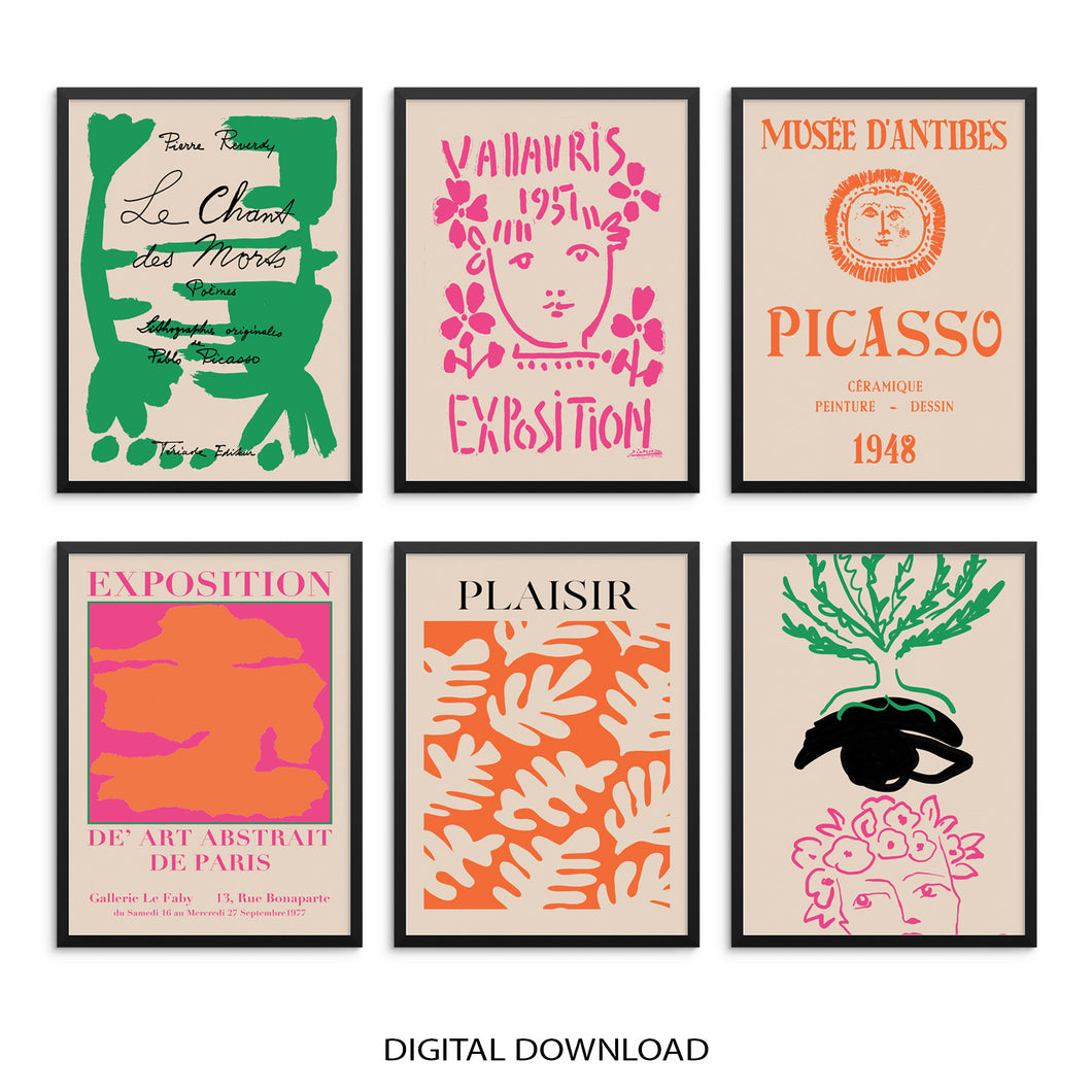 Set of 6 Colorful Eclectic Gallery Wall Vintage Art Prints Matisse Picasso PRINTABLE FILE