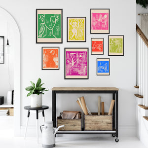 Set of 8 Colorful Eclectic Gallery Wall Art Prints | DIGITAL DOWNLOAD | Vintage Line Drawing Posters for Entryway or Living Room Wall Decor 