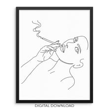 One Line Wall Art Print Abstract Nude Woman Smoking DIGITAL DOWNLOAD
