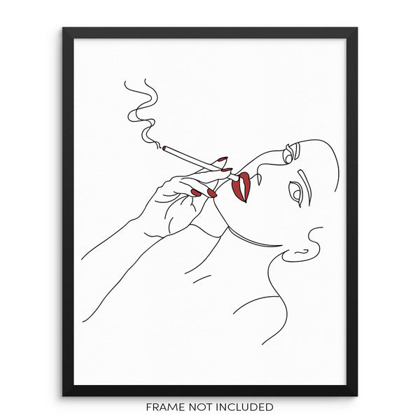 One Line Drawing Woman Smoking Abstract Wall Art Print