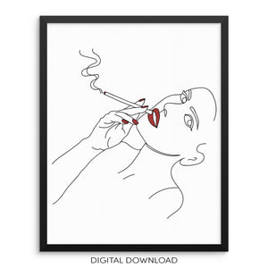 One Line Art Print Abstract Woman Smoking Poster DIGITAL DOWNLOAD