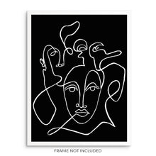 One Line Drawing Abstract Faces Wall Decor Art Print