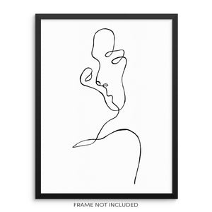 Continuous One Line Abstract Face Art Print Minimalist Wall Decor Poster