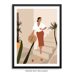 Minimalist Gouache Fashion Art Print Woman by Stairs Poster