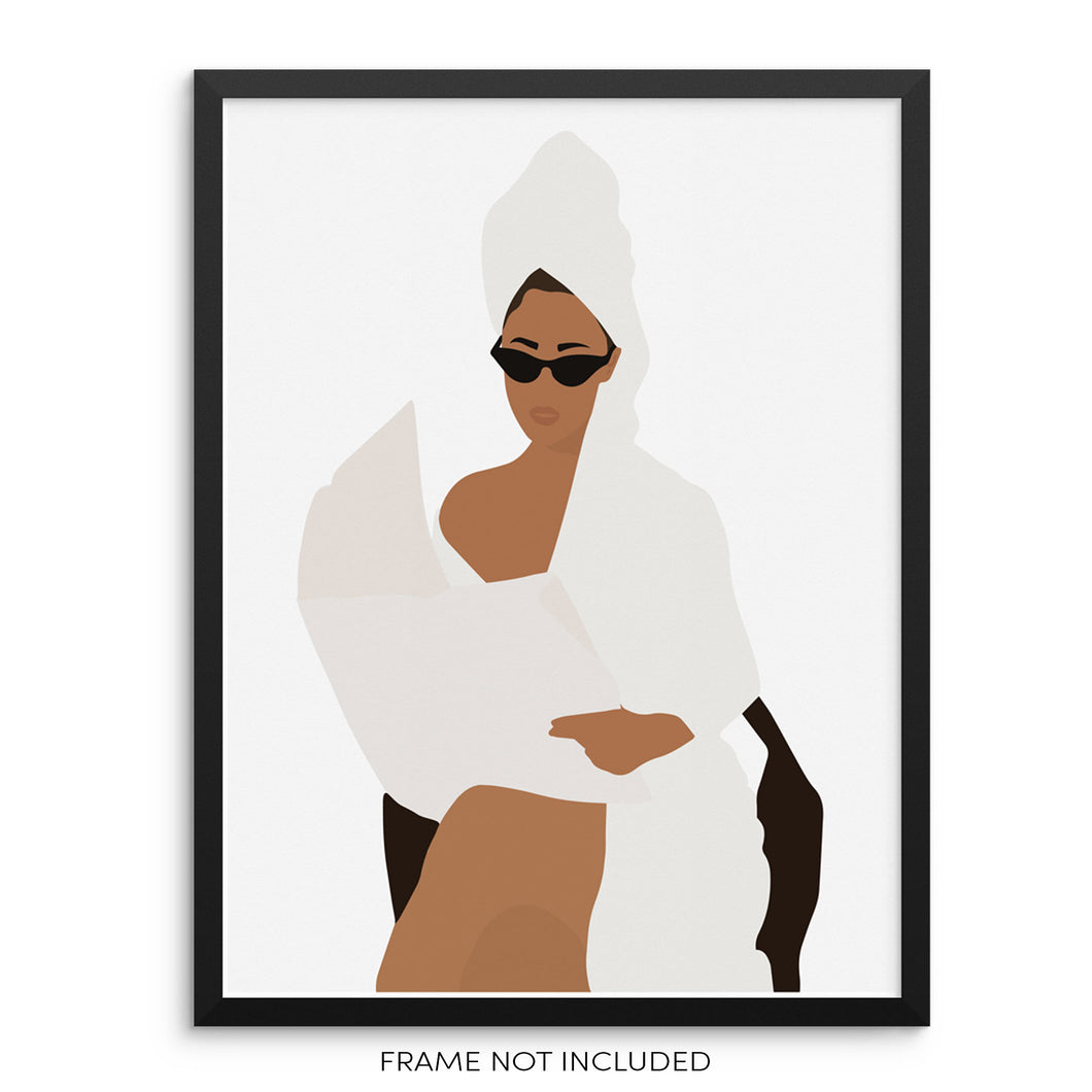 Minimalist Abstract Art Print Woman with Head Towel Fashion Poster