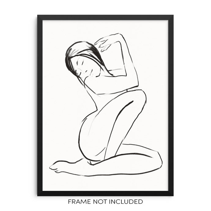 One Line Art Print Abstract Nude Woman Body Shape Poster