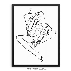 Minimalist One Line Drawing Art Print Nude Woman's Body Shape Poster