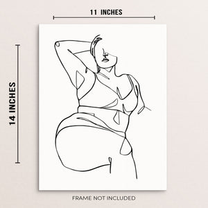 One Line Nude Woman's Body Posing Wall Art Print Poster