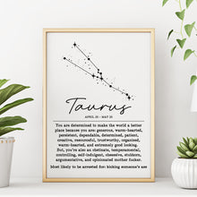 TAURUS Funny Zodiac Constellation Home Decor Wall Art Print Poster