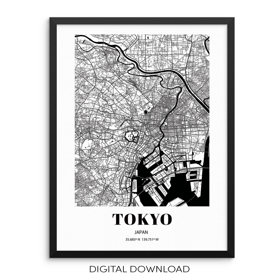 TOKYO City Grid Map Art Print DIGITAL DOWNLOAD Cityscape Road Map