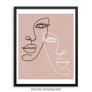 Abstract One Line Women's Faces Wall Art Print Poster