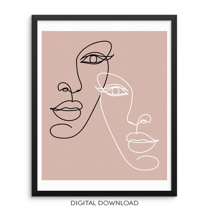 Abstract One Line Women's Faces Wall Art Print Poster