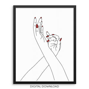 Minimalist Abstract Hands One Line Art Print DOWNLOADABLE Poster