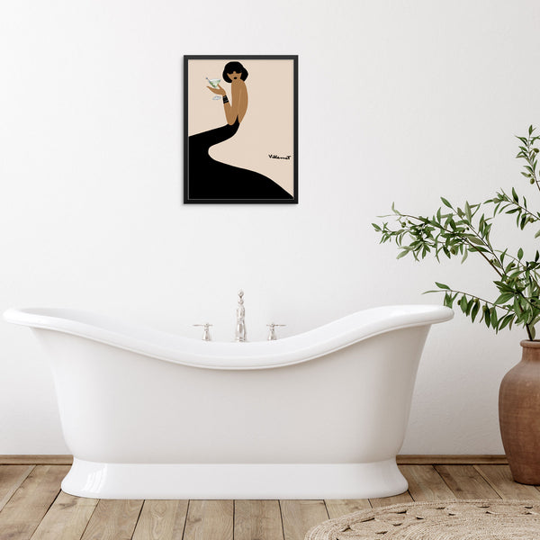 Fashion Girl with Martini Art Print - Bar Cart Cocktails Drinks Wall Decor - DIGITAL DOWNLOAD - Modern Artwork for Living Room Gallery Wall