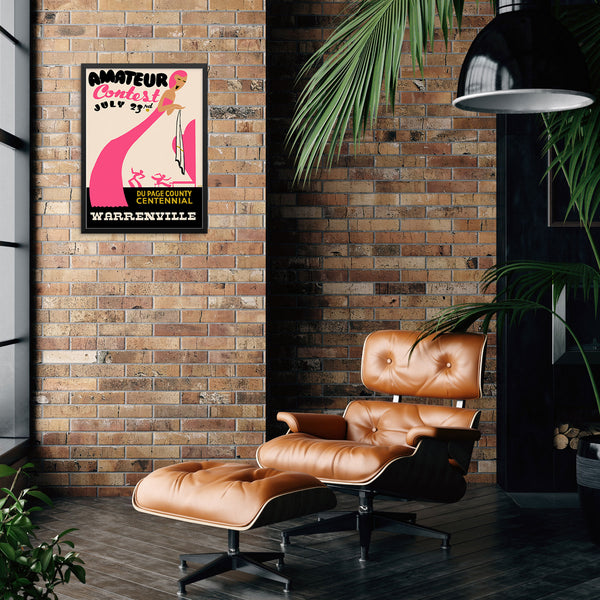 Vintage Exhibition Retro Poster Amateur Contest Art Print | DIGITAL DOWNLOAD | Pink Theme Wall Art for Living Room Gallery Wall Decor