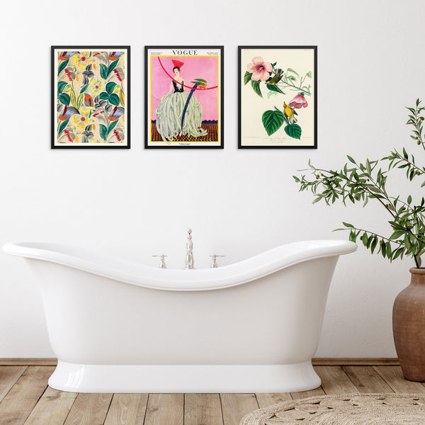 Set of 3 Gallery Wall Art Prints Flowers, Birds, and Vintage Fashion Posters DIGITAL FILE