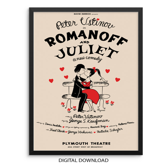 Vintage Movie Poster Romanoff and Juliet Art Print | DIGITAL DOWNLOAD | Neutral Colors Wall Art for Bar Cart, Entryway or Living Room Decor