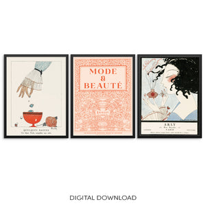 Set of 3 Gallery Wall Vintage Art Prints Fashion and Beauty Pastel Colored Posters DIGITAL FILE