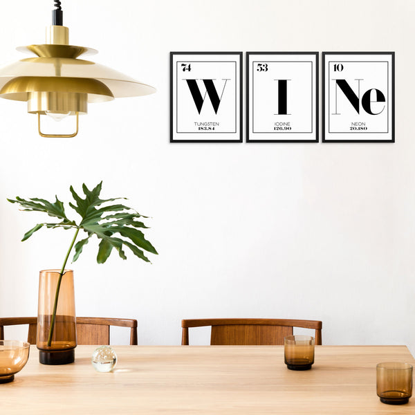 WINE Periodic Table of Elements Art Prints Set Chemistry Wall Posters