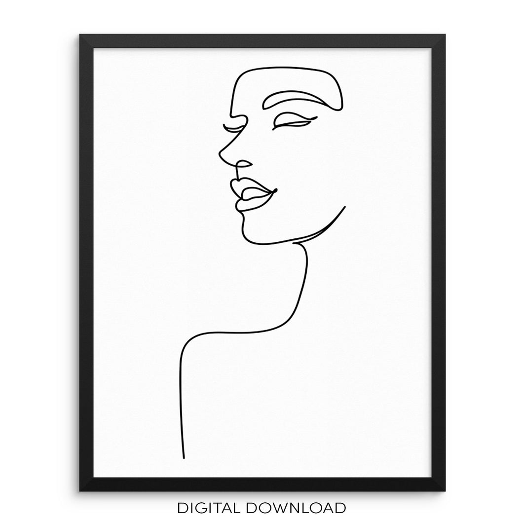 Abstract One Line Woman's Face Art Print DIGITAL DOWNLOAD Poster
