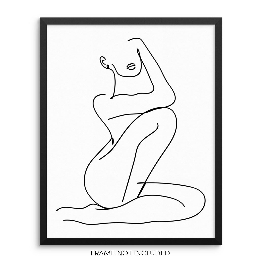 Minimalist One Line Drawing Art Print Woman's Nude Body Shape Poster