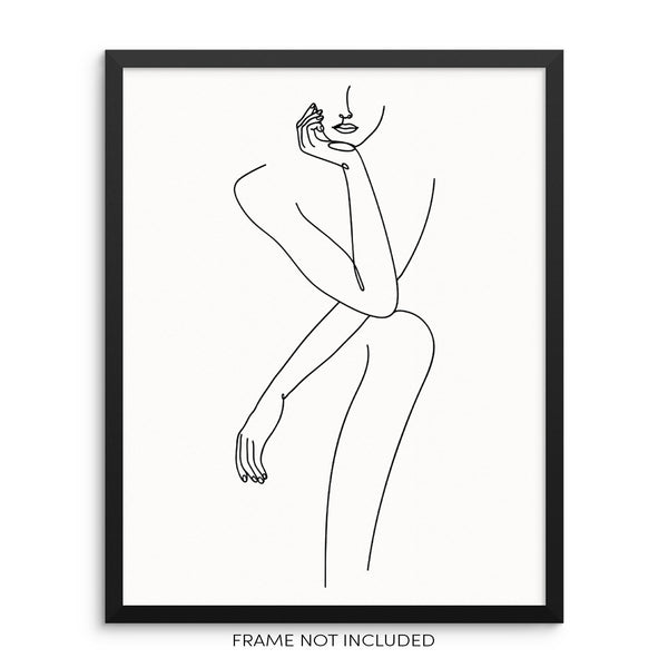 One Line Drawing Art Print Woman's Nude Body Shape Poster