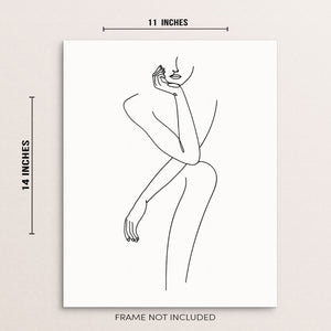 One Line Drawing Art Print Woman's Nude Body Shape Poster