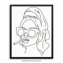 Abstract Woman Line Drawing Art Print Smoking Girl with Towel Poster