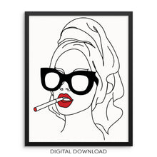 One Line Drawing Wall Art Print Woman Smoking with Towel DIGITAL FILE