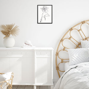 Line Drawing Art Print Woman Nude Body with Flower DIGITAL FILE Poster