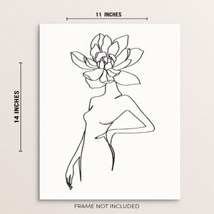 Abstract Woman's Body Shape with Flower Line Drawing Wall Art Print