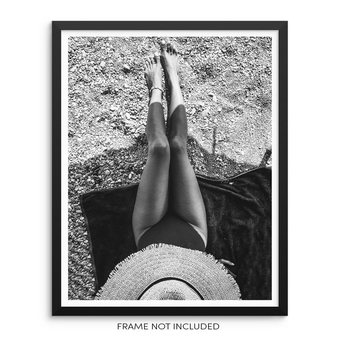 Woman Sunbathing at the Beach Fashion Art Print