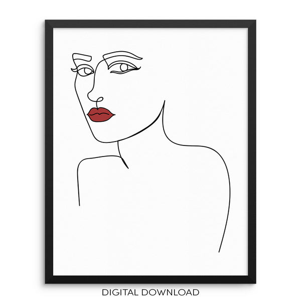 Abstract Woman's Face One Line Art Print DIGITAL DOWNLOAD Poster