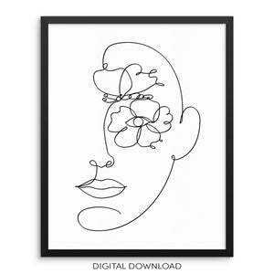 Abstract Face One Line Drawing DOWNLOADABLE Art Print Poster