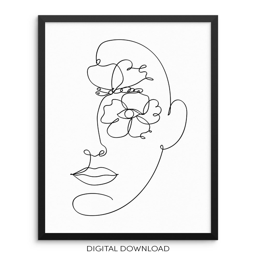 Abstract Face One Line Drawing DOWNLOADABLE Art Print Poster