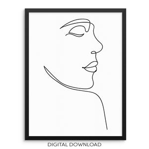 One Line Art Print Abstract Face DIGITAL DOWNLOAD Wall Poster