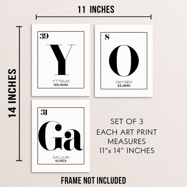 YOGA Periodic Table of Elements Words Art Print Set