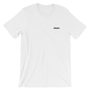 Sinner Unisex Embroidered T-Shirt - Short Sleeve Slogan Cotton Tee