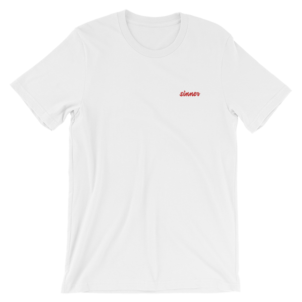 Short Sleeve Unisex Embroidered T-Shirt - Sinner Slogan Cotton Tee